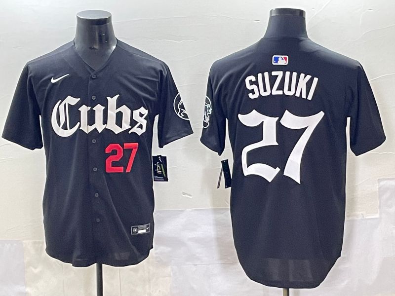 Men 2025 Chicago Cubs #27 Suzuki Black Five generations Joint Name Nike MLB Jersey style 6